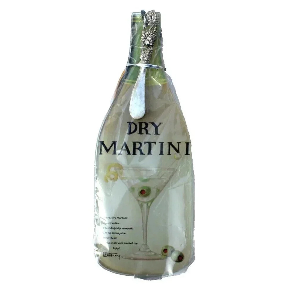 New Sealed World Market Janet Kruskamp Glass Cheese Board Dry Martini Hanging